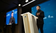 Ukraine's President Volodymyr Zelensky delivers a press conference after a meeting with th...