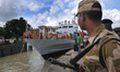 A CISF Jawan Stranding on duty at front of The fourth in the series of four  "Water Jet Fa...