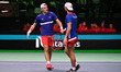 Tomas Machac and Adam Pavlasek of Czechia compete during the Davis Cup Quarter-Final match...