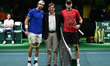 Matteo Berrettini of Italy and Raphael Collignon of Belgium play during the Davis Cup Semi...
