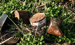 Tin cans are spotted at the former positions of Russian troops during a demining mission c...