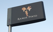 The logo of Ramos Pinto cellar is seen in Porto, Portugal, on November 2025. 