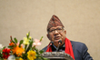 Former Nepali Prime Minister Madhav Kumar Nepal addresses a party unification program in K...