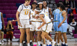 The Hofstra Pride reacts during an NCAA men's basketball game at The Palestra in Philadelp...