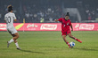 Bangladesh's Sapna Rani (R) takes a shot during the tri-nation Women's football series mat...