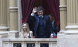 Argentina's President Javier Milei gestures during the swearing-in ceremony for newly elec...