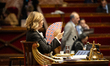 Yael Braun-Pivet, president of the French National Assembly, is seen during the public ses...