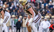 WILLIAM PARTON (10) of the Lehigh Mountain Hawks stands prior to the snap during an NCAA F...