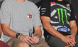 Travis Pastrana (L) and  Ken Blockattend the X Games press conference at Circuit Of The Am...
