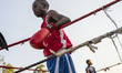 Competition of boxing during Zambia International Trade Fair in Ndola, Zambia, on Saturday...
