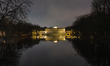 The Palace on the Isle in the Royal Baths Park is seen at night in Warsaw, Poland on 2025,...