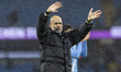 Manchester City F.C. manager Pep Guardiola applauds at full time during the Carabao Cup Qu...