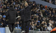 Manchester City F.C. manager Pep Guardiola gesticulates during the Carabao Cup Quarter Fin...