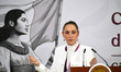 Mexican President Claudia Sheinbaum Pardo speaks during a press conference at the National...