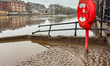 The River Ouse shows high water levels partially submerging riverside footpaths in York, E...