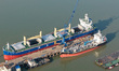 Workers build ships at the Jinling Shipyard of China Merchants Industrial in Nanjing, Jian...