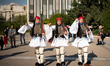 Evzones of the Presidential Guard are seen during the ceremonial changing of the guard at...
