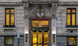 The entrance of the Church of Scientology of London on Queen Victoria Street features a go...