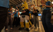Jackson, the mascot of the Jacksonville Jaguars, dances with fans before a wild-card playo...