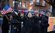 Protesters participate in an anti-ICE rally in Manhattan, USA, on January 11, 2026, four d...
