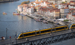 A Porto Metro train crosses the Dom Luis I Bridge, viewed from the Serra do Pilar viewpoin...