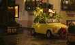 A vintage car is decorated with gifts on the pedestrian Matije Korvina Street in Subotica,...