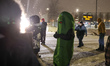 Demonstrators protest outside the Whipple federal building in Minneapolis, Minnesota, on J...