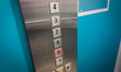 An elevator control panel with floor buttons is inside a lift in Szczecin, Poland, on Janu...