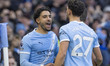 Antoine Semenyo celebrates his goal during the Premier League match between Manchester Cit...