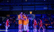 The Drexel Dragons huddle before an NCAA men's basketball game at Daskalakis Athletic Cent...