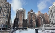 A view of buildings on Sutton Place South from a park in the Sutton Place section of New Y...