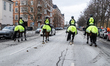 Danish police officers are seen on horseback during a silent march titled ''No Words - A s...