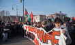 In Turin, Italy, on January 31, 2026, protesters gather near Porta Susa in support of the...
