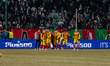 Players of Korona Kielce celebrate a goal during the PKO Bank Polski Ekstraklasa match bet...