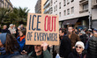 Demonstrators protest against the presence of ICE (United States Immigration and Customs E...