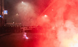 Police officers clash with demonstrators as they try to block the highway in Milan, Italy,...