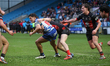 Jesse Soric shrugs off a Goole player during the Betfred Challenge Cup match between Halif...