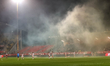 A general view of the field shows firework smoke drifting away during the BetFred Super Le...