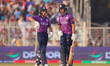 Bradley Wheal of Scotland is with Oliver Davidson of Scotland during the ICC Men's T20 Wor...