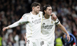 Federico Valverde of Real Madrid and Alvaro Carreras of Real Madrid celebrate a goal durin...