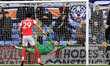 Mark Helm of Fleetwood Town Football Club scores his side's opening goal during the Sky Be...