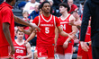Jacob Beccles (5) of the Cornell Big Red is announced as a starter before an NCAA men's ba...