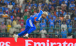 Hardik Pandya of India bowls during the India vs Pakistan match at the ICC Men's T20 World...