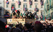 The Orange battle team takes part in the Italian traditional Battle of the Oranges during...