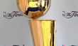 The 2016 Larry O’Brien NBA Championship Trophy from the Cavaliers recent win is on display...