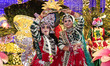 Artists perform during the Fag Mahotsav celebration at Govind Dev Ji temple in Jaipur, Raj...