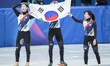 Team Republic of Korea (CHOI Minjeong, KIM Gilli, NOH Dohee, LEE Soyeon, SHIM Sukhee) reac...