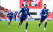 Harry Winks of Leicester City celebrates after scoring a goal to make it 1-2 during the Sk...