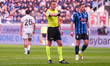 Daniele Chiffi referees the match between Atalanta BC and SSC Napoli in Serie A at New Bal...