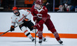 SIMON LABELLE (7) of the Colgate Raiders possesses the puck during an NCAA men's ice hocke...